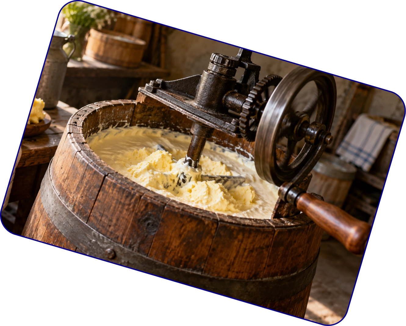 Butter being prepared through rotary churning